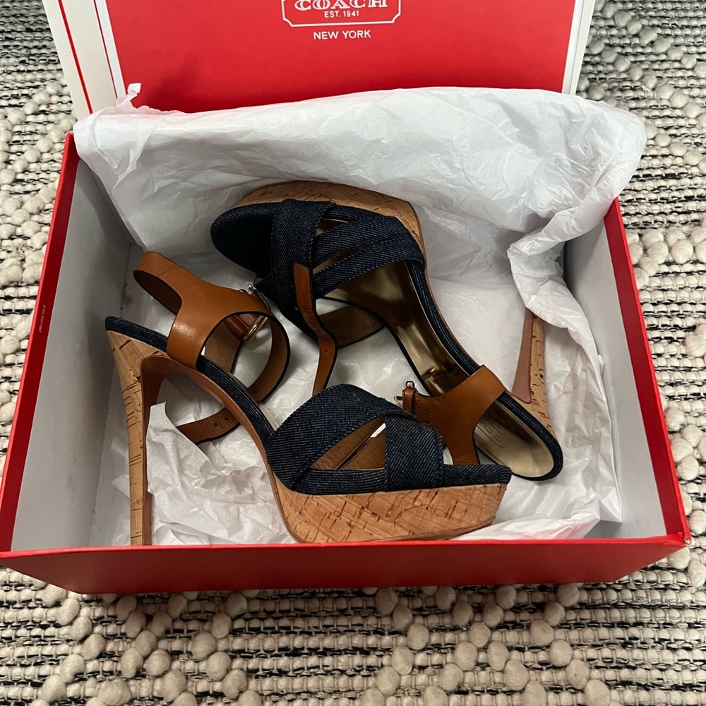Coach Brown and Black Heels with Woven Straps